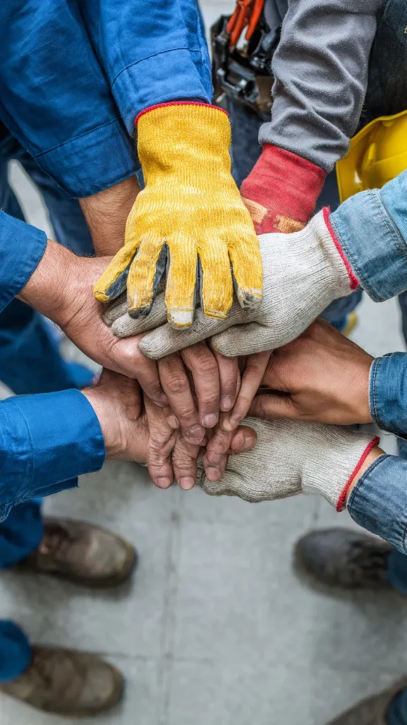 manos unidas como equipo de trabajo de mantenimiento