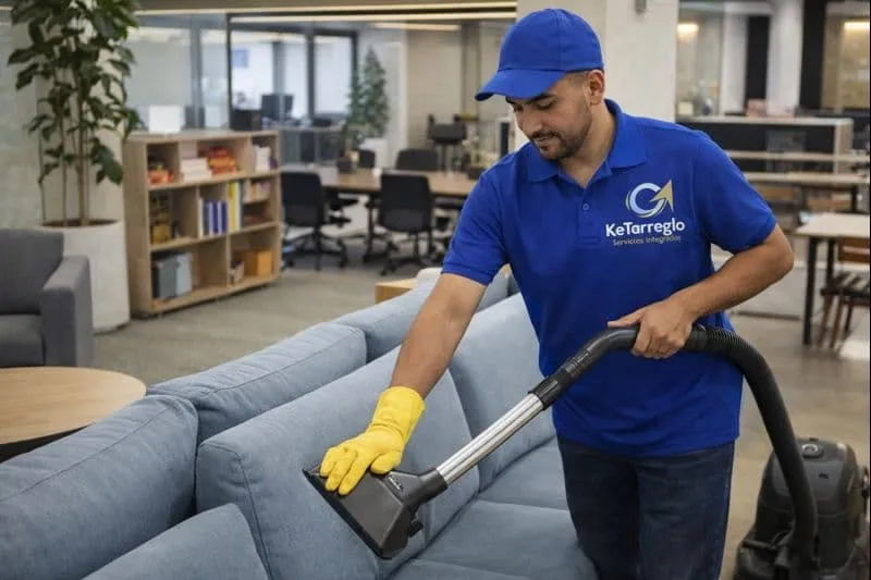 Trabajador de KeTarreglo limpiando una oficina de Coworking